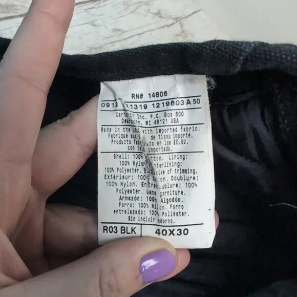 Carhartt Black Duck Canvas Double Knee Quilt Lined Overalls Men Size 40x30 - Picture 4 of 7